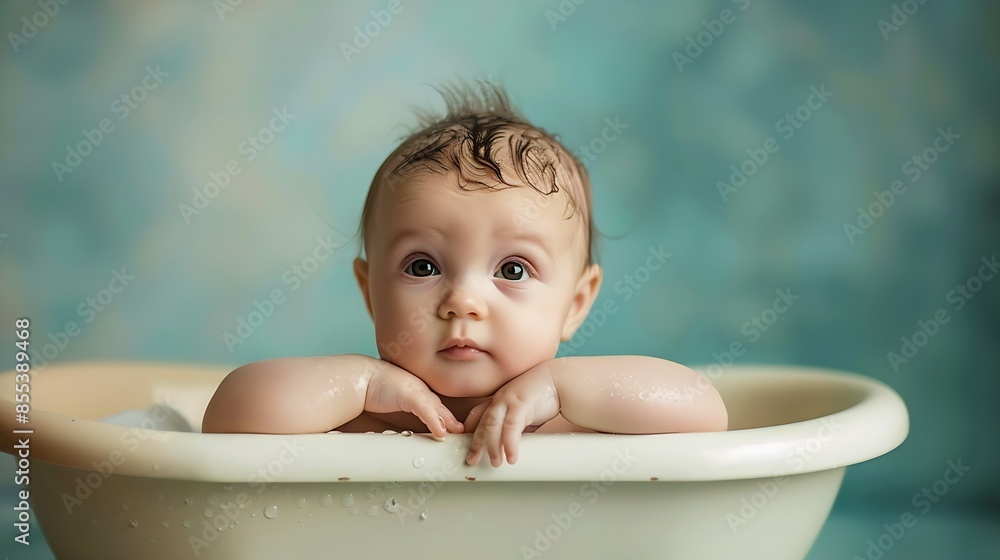 Hygiene of newborns and children The baby lies on a stand and bathes in a bathtub Bathing a newborn baby in a bath : Generative AI Hygiene of newborns and children The baby lies on a stand and bathes in a bathtub Bathing a newborn baby in a bath : Generative AI