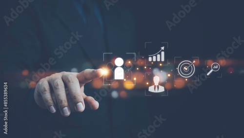 Fototapeta Naklejka Na Ścianę i Meble -  Know your customer (KYC) concept. Finding the target audience of a business, thinking about marketing to find customers, customer service, social media. digital marketing online.