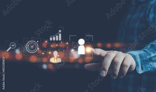 Fototapeta Naklejka Na Ścianę i Meble -  Know your customer (KYC) concept. Finding the target audience of a business, thinking about marketing to find customers, customer service, social media. digital marketing online.