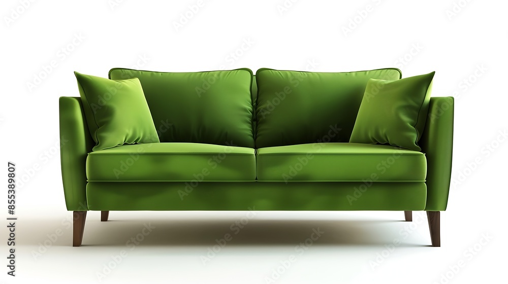 Modern green fabric sofa with cushion isolated on white background Furniture for living room interior Design Element : Generative AI