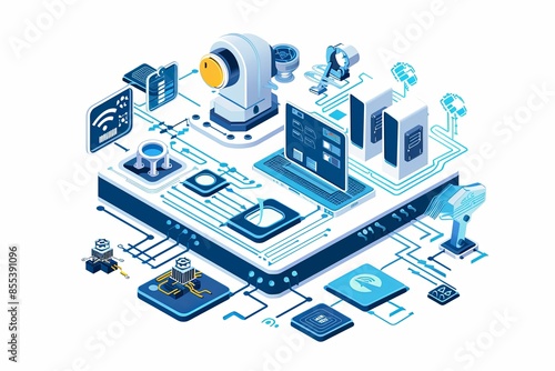 Wallpaper Mural Conceptual Technology Flat Illustration created with Generative AI Torontodigital.ca