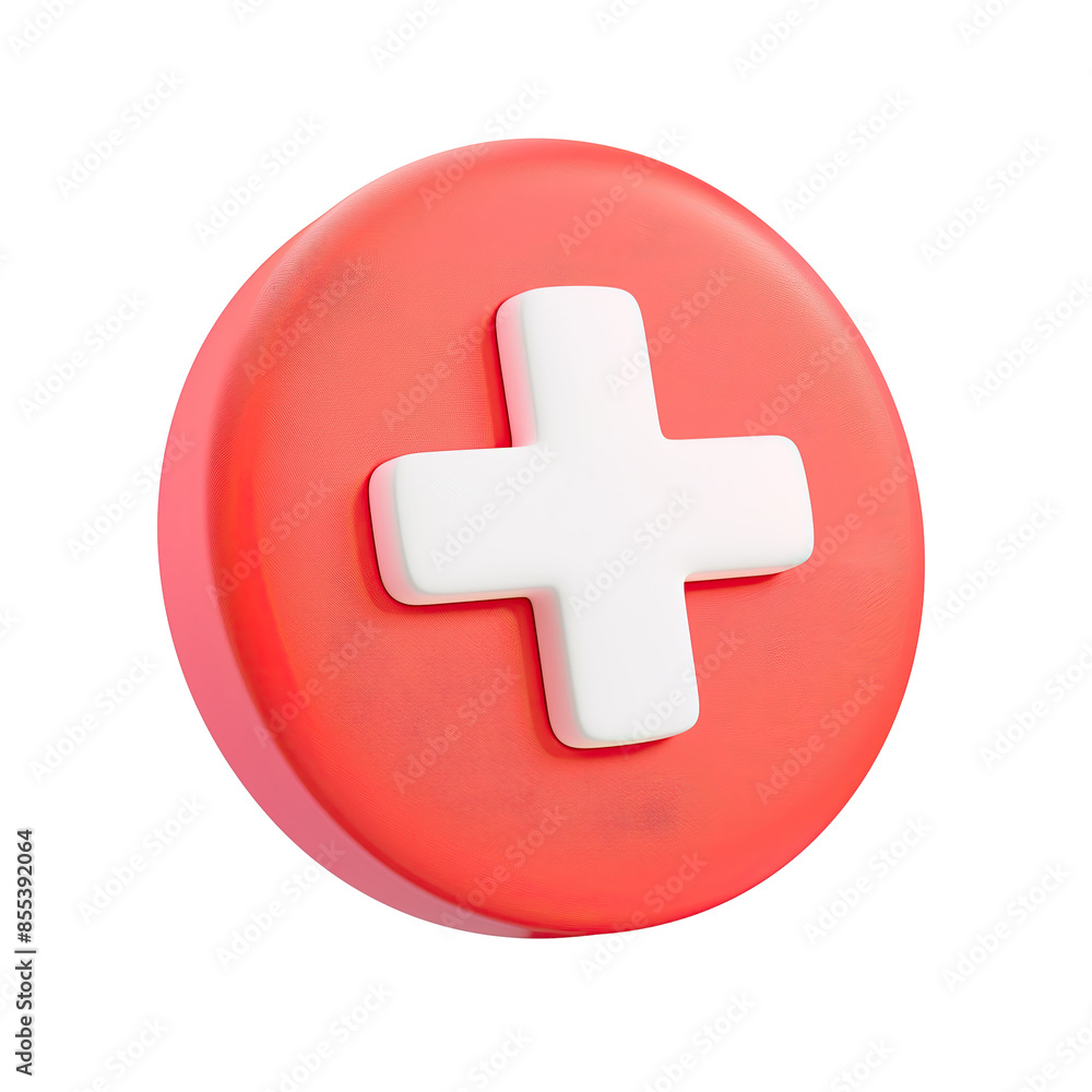 Fototapeta premium Matte Bright Red Circle with White Cross Icon | Isolated on Transparent & White Background | PNG File with Transparency