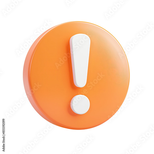 Matte Bright Orange Circle with White Exclamation Mark | Isolated on Transparent & White Background | PNG File with Transparency