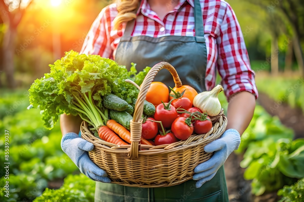 Fototapeta premium woman holding basket of vegetables
