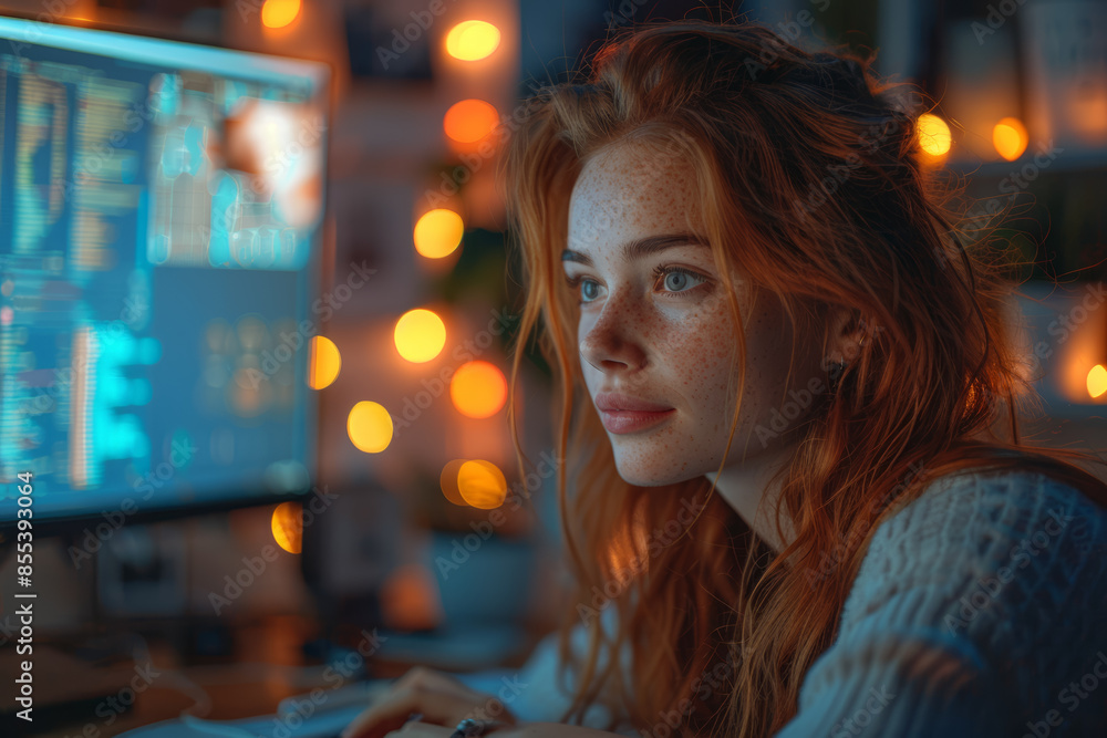 A young professional participating in a virtual meeting from home. Concept of telecommuting and digital connectivity. Generative Ai. A young professional participating in a virtual meeting from home. Concept of telecommuting and digital connectivity. Generative Ai.