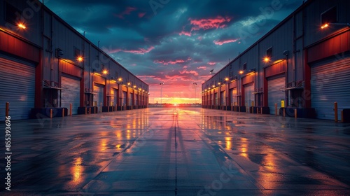 Industrial Real Estate Opportunities: Illustrate industrial real estate properties, such as warehouses and factories, representing investment opportunities in the industrial sector. 