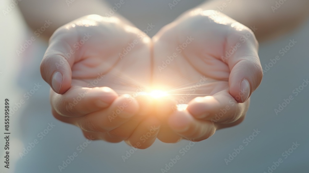 A person is holding their hands open to the sun, prayer concept A person is holding their hands open to the sun, prayer concept
