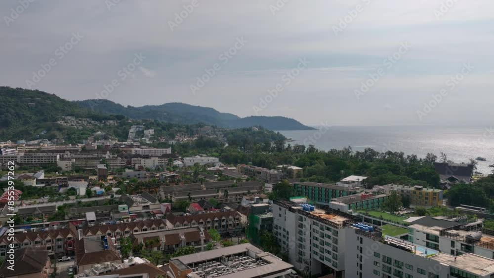 sunny day phuket island famous kata beach town cityscape aerial panorama 4k thailand sunny day phuket island famous kata beach town cityscape aerial panorama 4k thailand