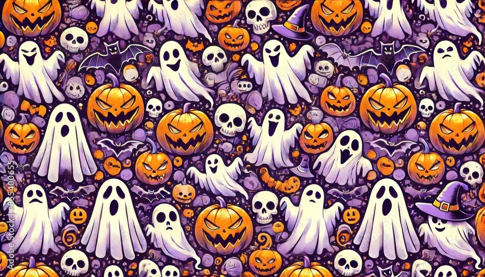 お化けとかぼちゃのハロウィン背景素材イラスト お化けとかぼちゃのハロウィン背景素材イラスト