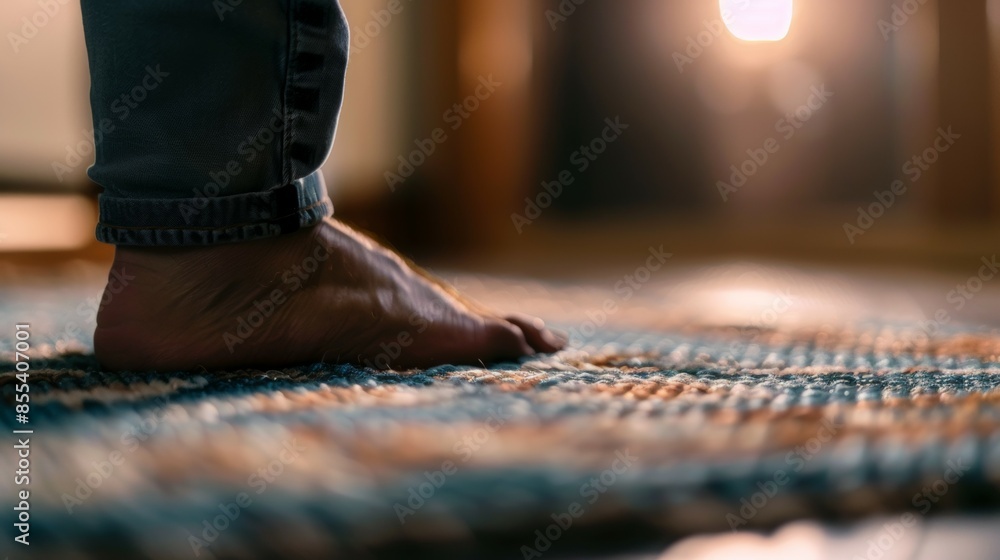Obraz premium A person's foot is on a rug, prayer concept