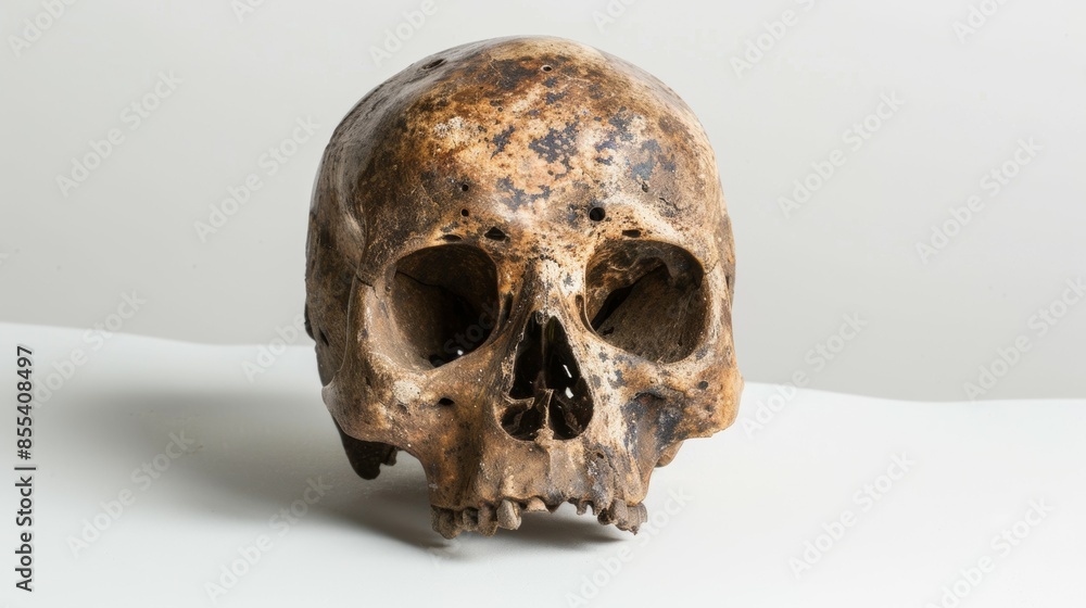 A skull is on a white table A skull is on a white table