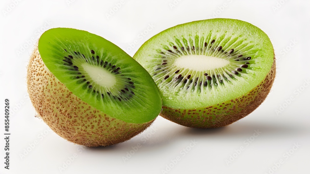 Isolated kiwi. One kiwi fruit cut in halves isolated on white background with clipping path. Isolated kiwi. One kiwi fruit cut in halves isolated on white background with clipping path.