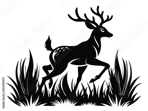 A jungle deer leaping through the grass C.eps