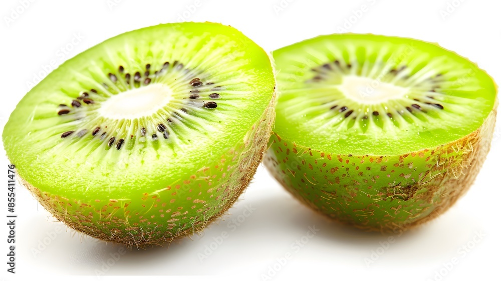 Fototapeta premium Isolated kiwi. One kiwi fruit cut in halves isolated on white background with clipping path. 