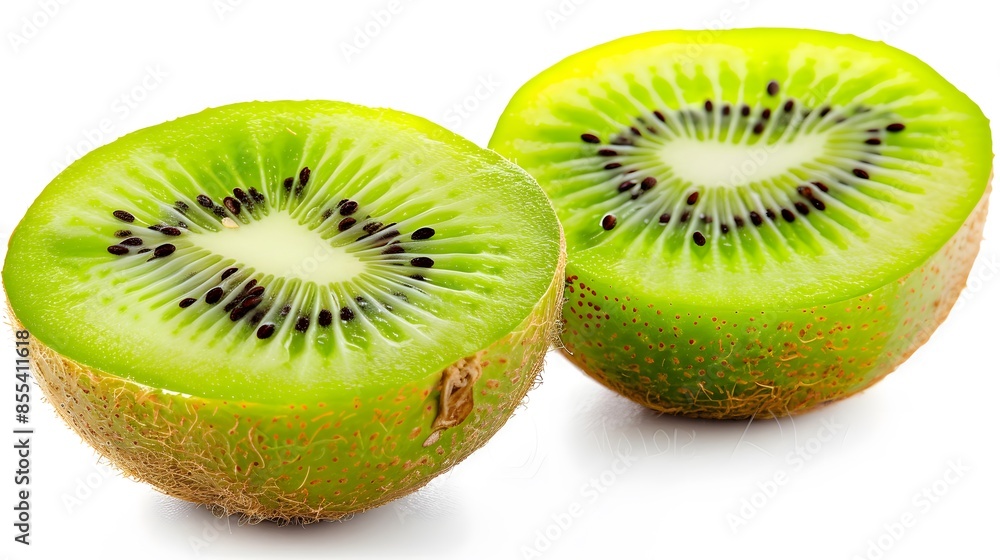 Isolated kiwi. One kiwi fruit cut in halves isolated on white background with clipping path. Isolated kiwi. One kiwi fruit cut in halves isolated on white background with clipping path.