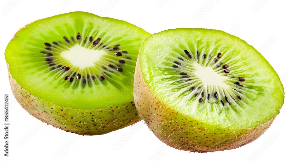 Fototapeta premium Isolated kiwi. One kiwi fruit cut in halves isolated on white background with clipping path. 