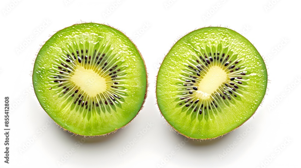 Fototapeta premium Isolated kiwi. One kiwi fruit cut in halves isolated on white background with clipping path.