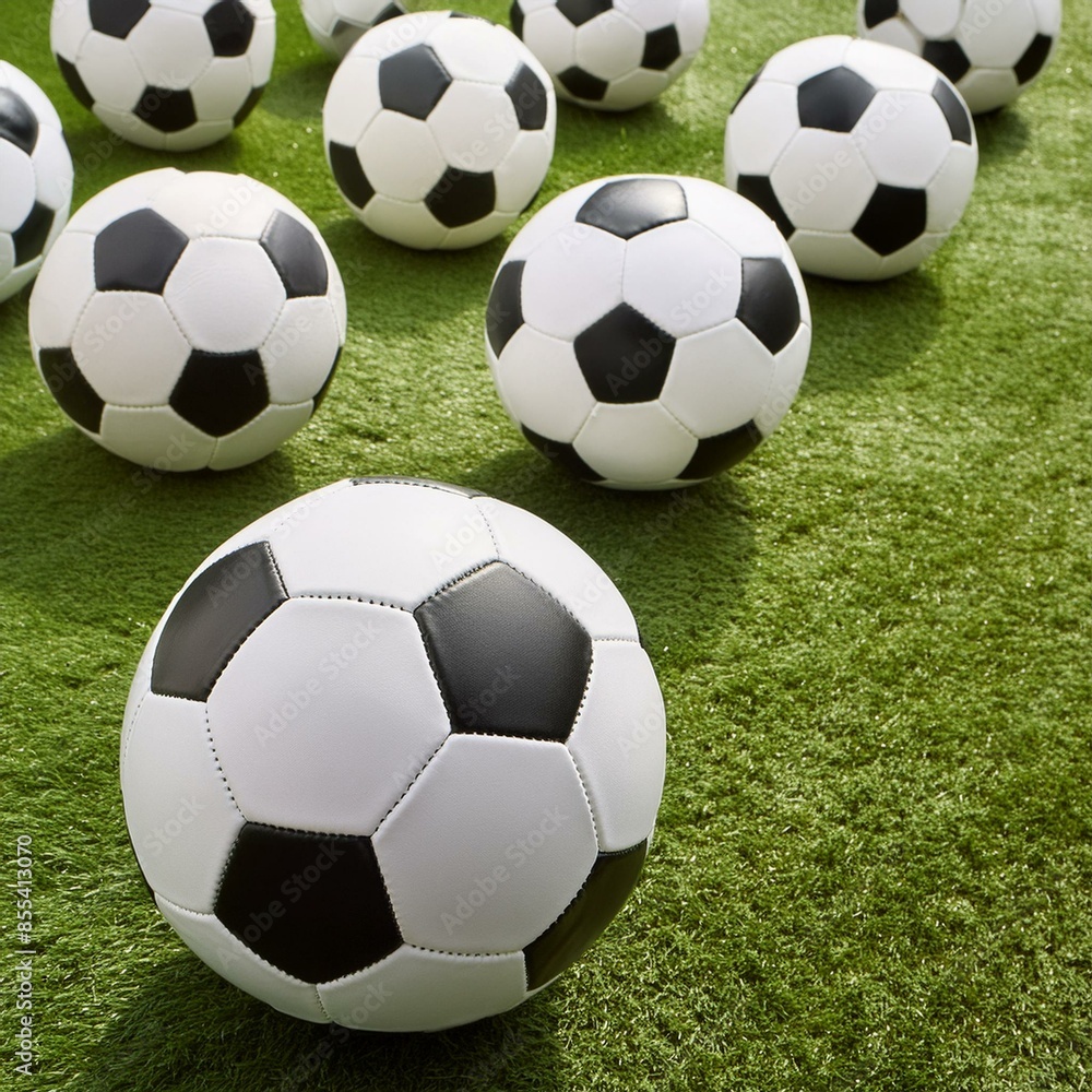 soccer balls on grass soccer balls on grass
