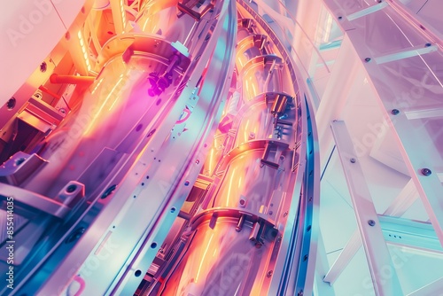 Modern synchrotron light research, hightech advancements, top view, showcasing technological progress, digital tone, Colored Pastel