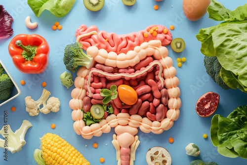 Representing the delicate balance of gut health, super realistic