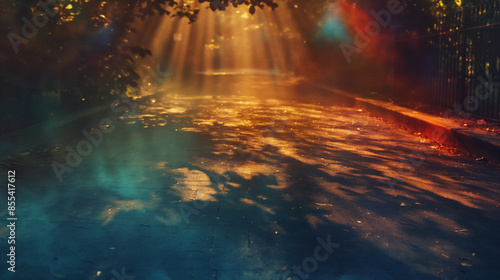 Wallpaper Mural Photograph of the luminous rainbow park on black background, very small and blurry in center of frame, textured and grainy Torontodigital.ca