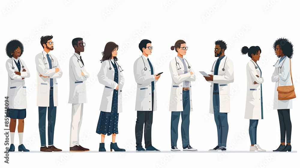 Set of doctors and nurses and patients and hospital illustrations. Flat vector illustrations of doctors and nurses, patients, hospital, hospital internal management, many patients, medical equipment Set of doctors and nurses and patients and hospital illustrations. Flat vector illustrations of doctors and nurses, patients, hospital, hospital internal management, many patients, medical equipment