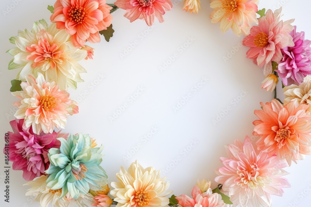 a wreath made of flowers on a white surface, Craft a wreath with watercolor chrysanthemums a wreath made of flowers on a white surface, Craft a wreath with watercolor chrysanthemums