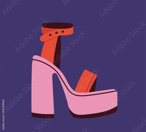 Fashionable footwear concept. Pink shoes with highheel. Fashion, trend and style. Trendy clothes for women. Graphic element for website. Cartoon flat vector illustration isolated on blue background