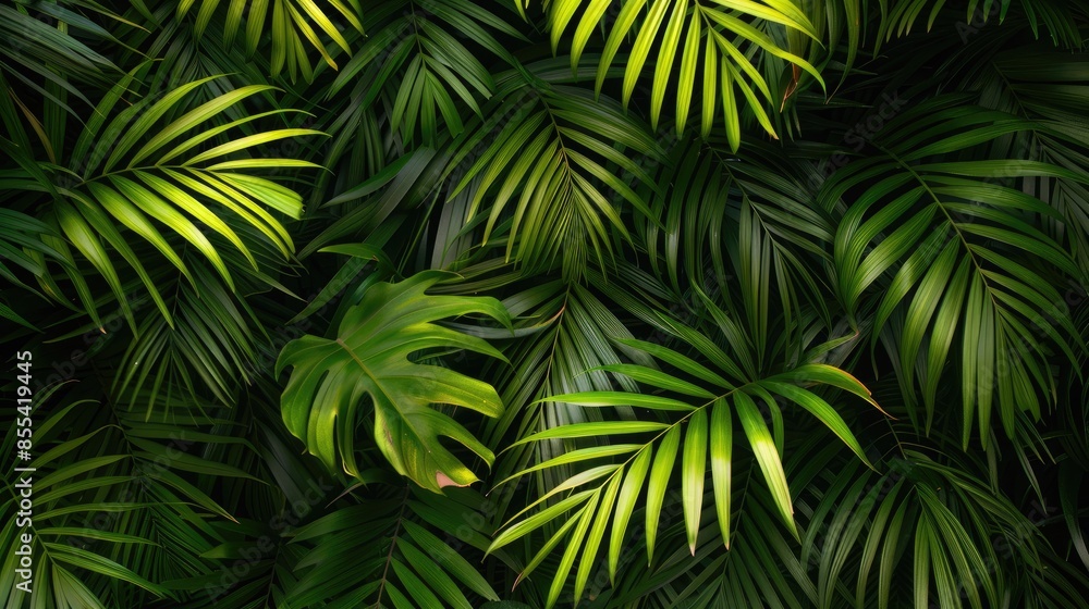 Lively green miniature leaves of tropical palm trees Lively green miniature leaves of tropical palm trees