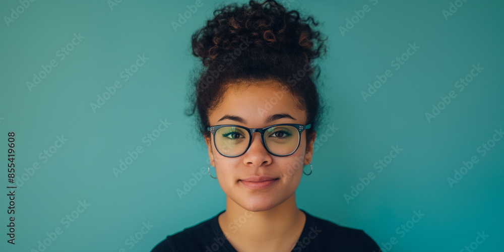 Confident woman portrait on turquoise background, a natural portrait of a woman expressing confident Confident woman portrait on turquoise background, a natural portrait of a woman expressing confident
