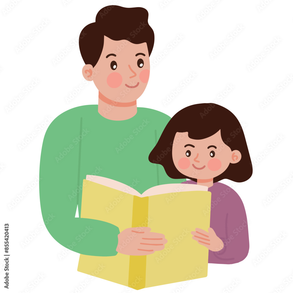 Vector father and daughter reading a book together happy father day illustration Vector father and daughter reading a book together happy father day illustration