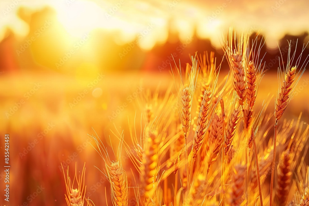 Wheat field at sunrise, golden grains swaying, side view, showcasing natural beauty, advanced tone, Complementary Color Scheme Wheat field at sunrise, golden grains swaying, side view, showcasing natural beauty, advanced tone, Complementary Color Scheme