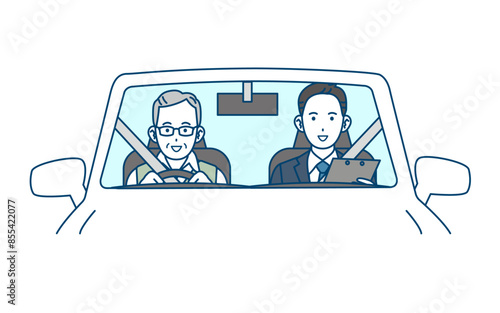 高齢者講習を受ける年配の男性のイラスト