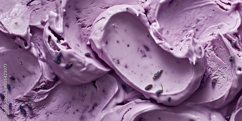 Artisanal blueberry lavender ice cream, an image of artisanal blueberry lavender ice cream, its purple swirls and creamy texture against a white background Artisanal blueberry lavender ice cream, an image of artisanal blueberry lavender ice cream, its purple swirls and creamy texture against a white background