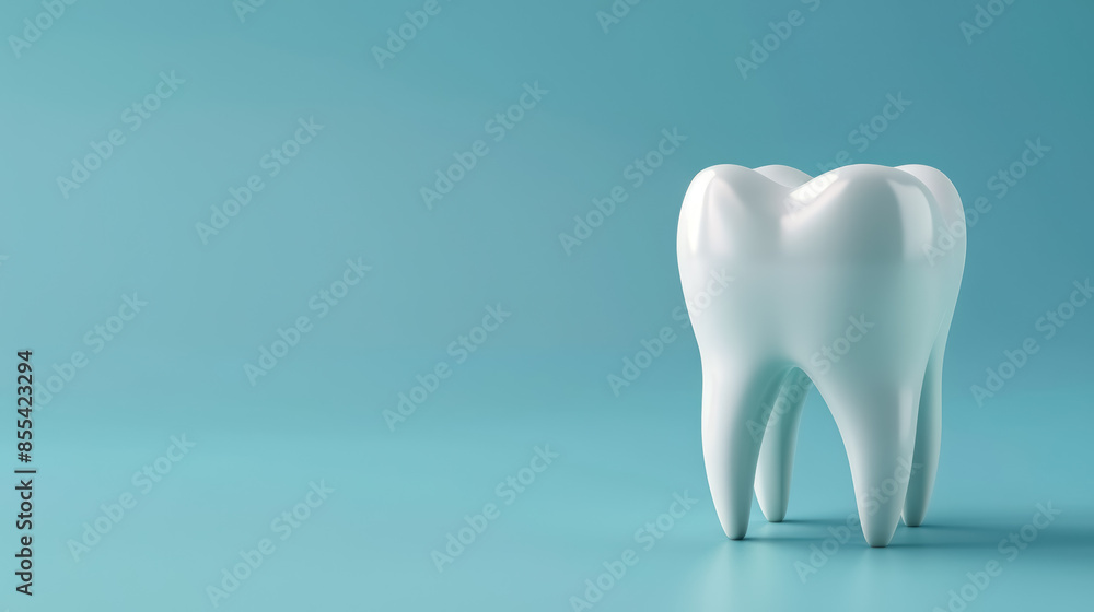 hyper-realistic 3d rendering of a perfect human tooth isolated on blue, with copy space for text hyper-realistic 3d rendering of a perfect human tooth isolated on blue, with copy space for text