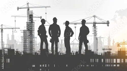 Set of construction engineers and engineering illustrations Flat vector illustrations of construction, management, control, construction management and control, communication