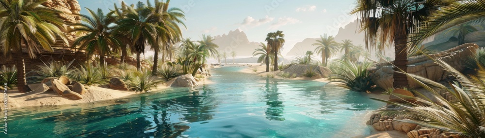 A beautiful beach with a body of water in the foreground A beautiful beach with a body of water in the foreground