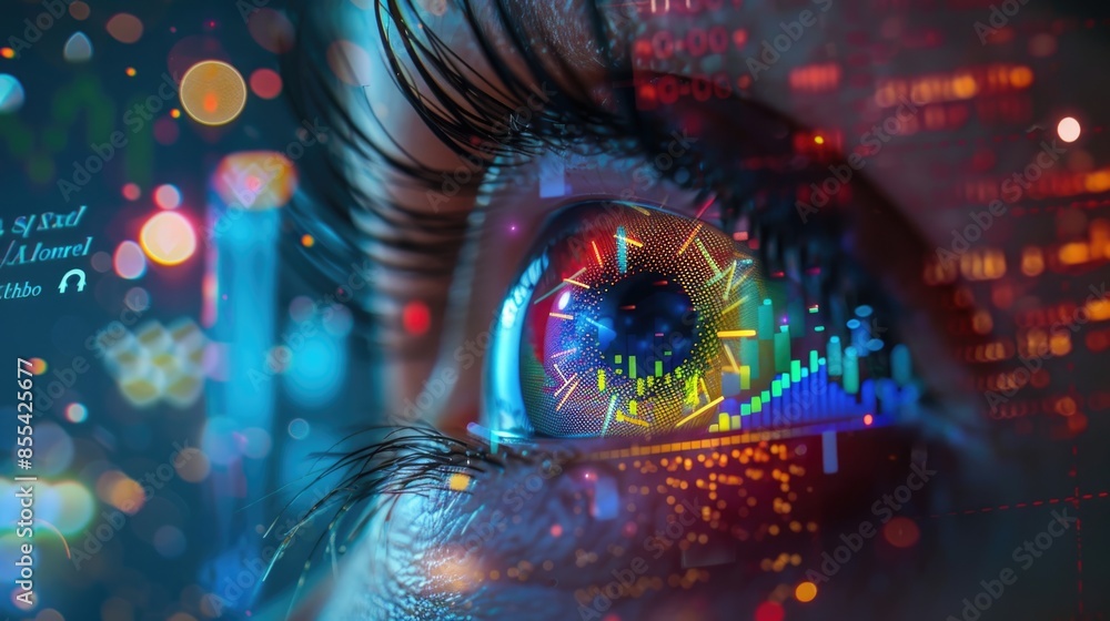Customer focus in business, abstract human eye with graphs and charts as iris, symbolizing data-driven customer insights Customer focus in business, abstract human eye with graphs and charts as iris, symbolizing data-driven customer insights