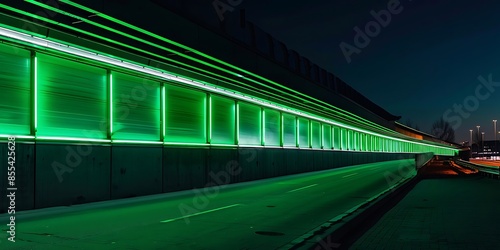 Neones de Badalona: Green LED light bar overpass at night - Generative AI