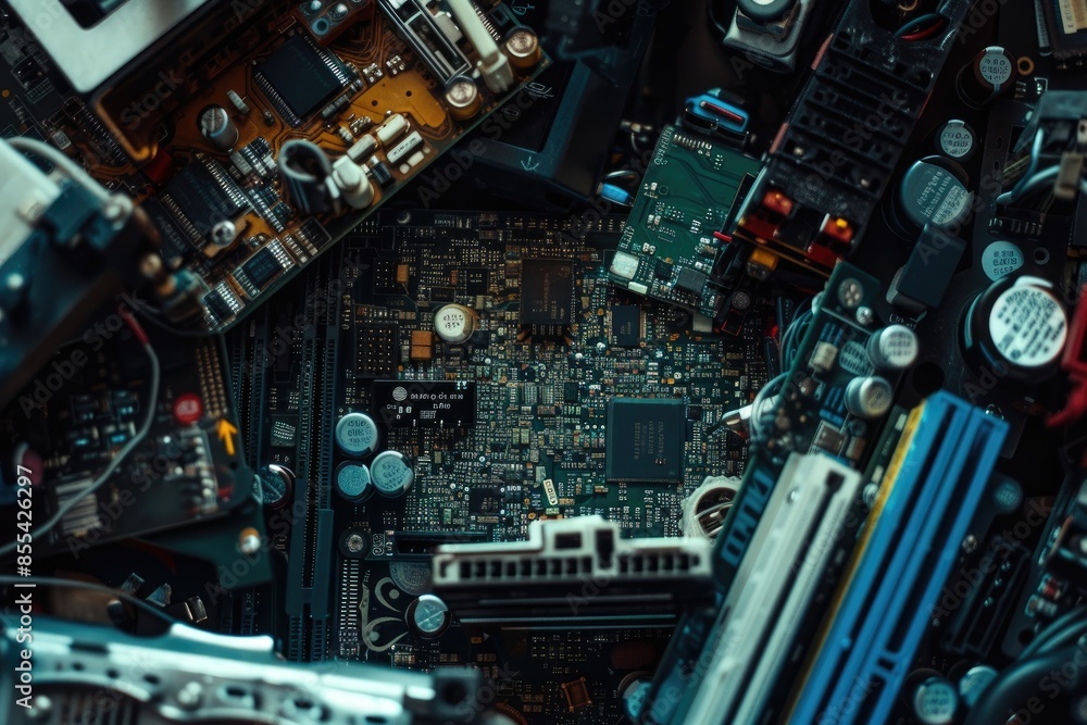 a computer motherboard with a bunch of wires, Shoot a series of close-ups of electronic gadgets a computer motherboard with a bunch of wires, Shoot a series of close-ups of electronic gadgets