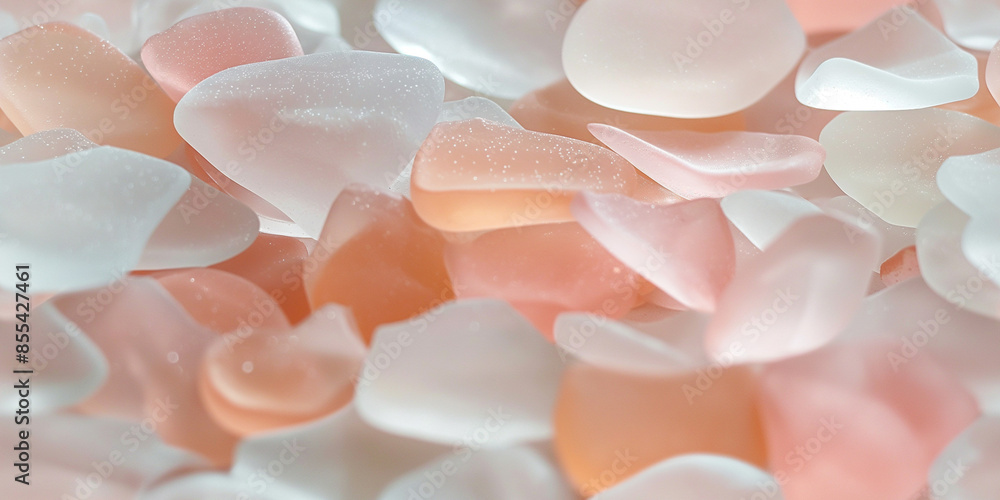 A close-up of soft apricot sea glass, clear and dreamy A close-up of soft apricot sea glass, clear and dreamy