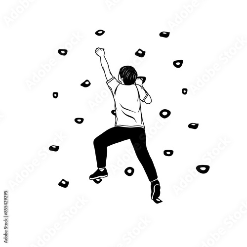 sport climbing man black and white back view vector illustration