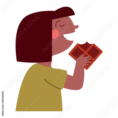 girl eats a chocolate bar cartoon
