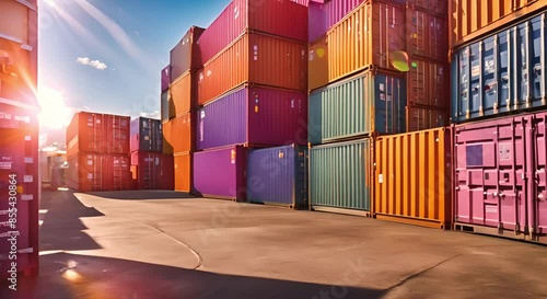 Stacks of containers in the storage warehouse area