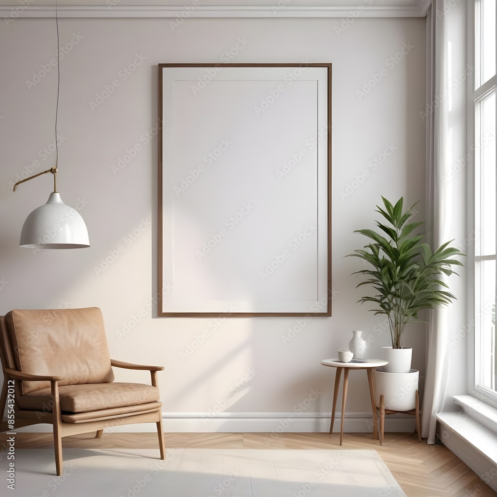modern living room with sofa Frame mockup, ISO A paper size Interior mockup with house background. Modern interior design modern living room with sofa Frame mockup, ISO A paper size Interior mockup with house background. Modern interior design