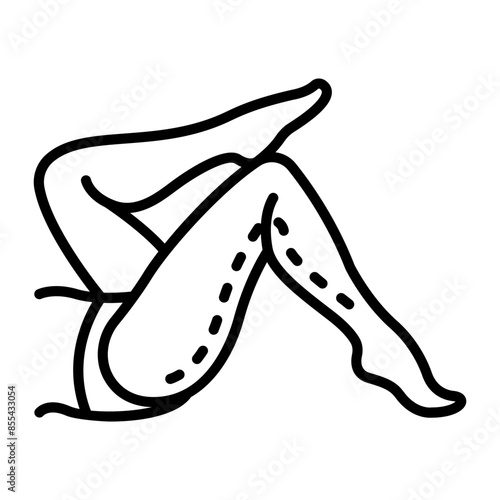 Thigh Lift treatment concept, trim excess fat upper legs vector icon design, Cosmetology or Cosmetologist Symbol,esthetic beauty outline Sign, Beauty treatment stock illustration