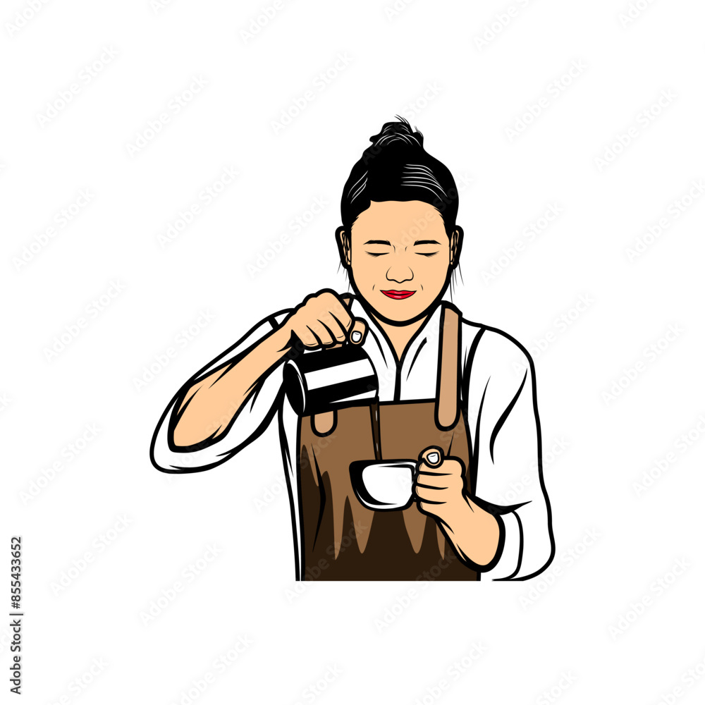 female barista pouring drinks from a cup container vector illustration female barista pouring drinks from a cup container vector illustration