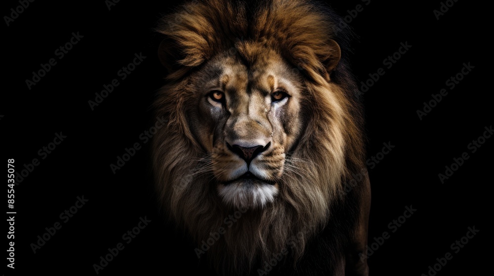 Fototapeta premium A lion with a long mane and a fierce look on its face