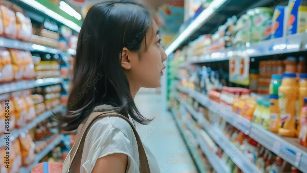 Young Woman Shopping in Grocery Store with Ai generated.
Young Woman Shopping in Grocery Store with Ai generated.