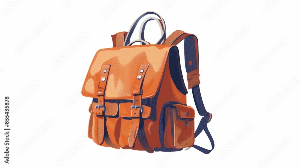 Stylish orange backpack with adjustable straps for travel, work, and everyday use on white background Stylish orange backpack with adjustable straps for travel, work, and everyday use on white background